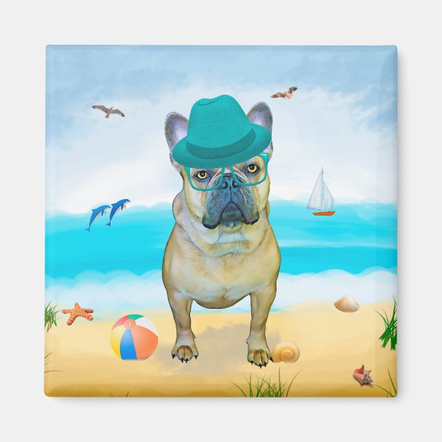 Imã Bulldog francês na praia (Frente)