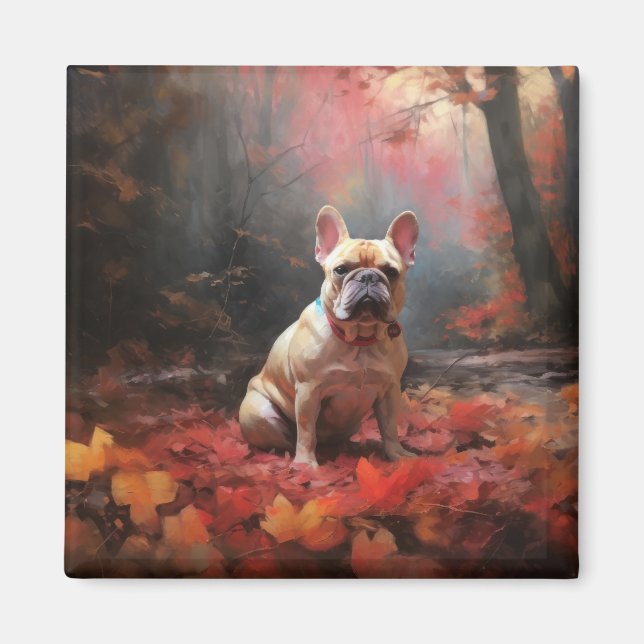 Imã Bulldog Francês na Queda de Folhas de Outono Inspi (Frente)