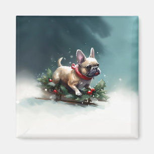 Imã Bulldog Francês Natal neve inverno