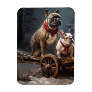 Ímã Bulldog Francês Neve Trenó Natal Decoração