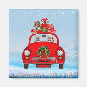 Imã Bulldog Francês No Carro Com Papai Noel