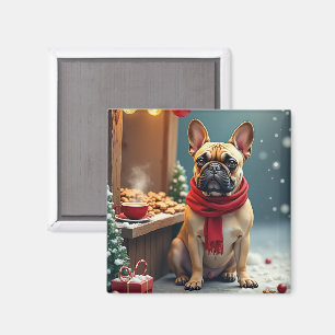 Imã Bulldog Francês no Mercado de Natal Vintage