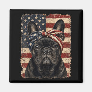 Imã Bulldog Francês Patriótico Bandeira Americana Vint