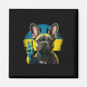 Imã Bulldog Francês Ucrânia Paz e Amor Bandeira Ajuda