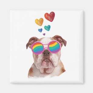 Imã Bulldog Inglês com Corações Dia dos Namorados