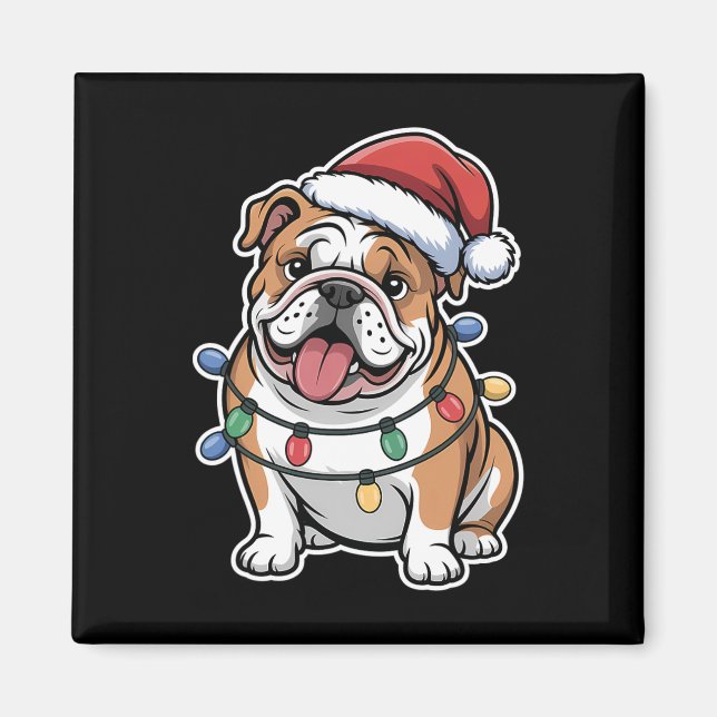 Imã Bulldog Inglês Embalado Em Luzes De Natal (Frente)