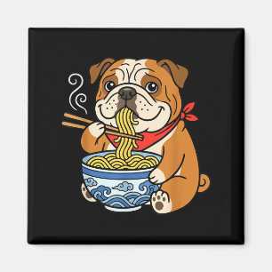 Imã Bulldog Inglês Minimalista Comendo Ramen Japonês