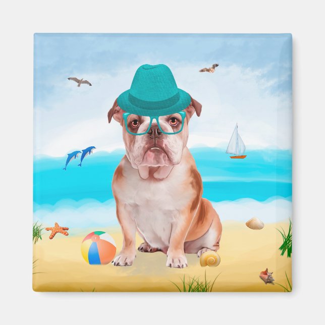 Imã Bulldog Inglês na Praia (Frente)