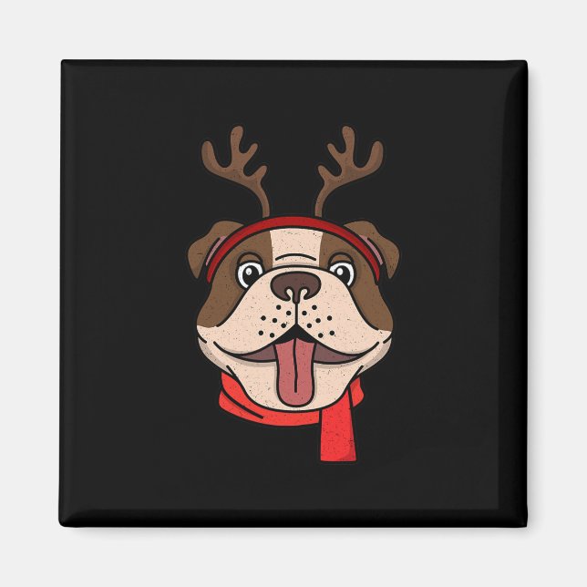 Imã Bulldog Inglês Rena de Natal Galhadas Natal  (Frente)