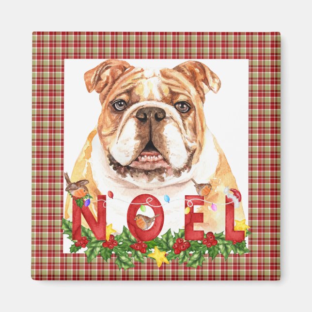 Imã Bulldog Noel Natal em Aquarela  (Frente)
