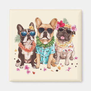 Imã Bulldogs Franceses Havaianos com Flor de Lei