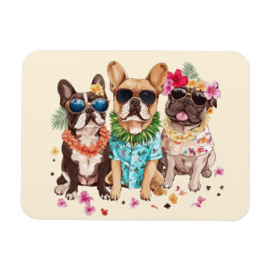 Ímã Bulldogs Franceses Havaianos Lei de Flores