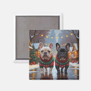 Imã Bulldogs Franceses Natal Neve Feriado