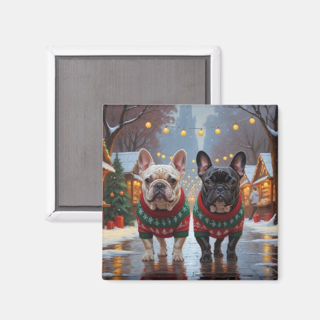 Imã Bulldogs Franceses Natal Neve Feriado (Front/Back)