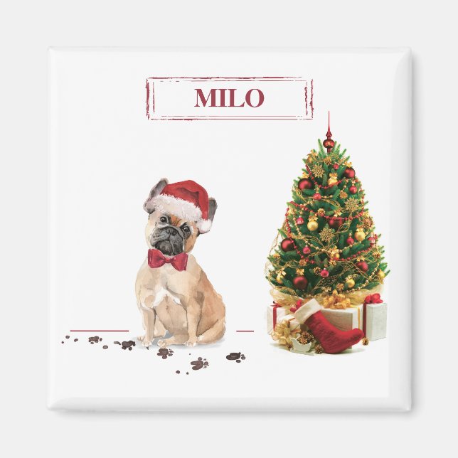 Imã Bulldogue Francês Cachorro de Natal Engraçado com  (Frente)