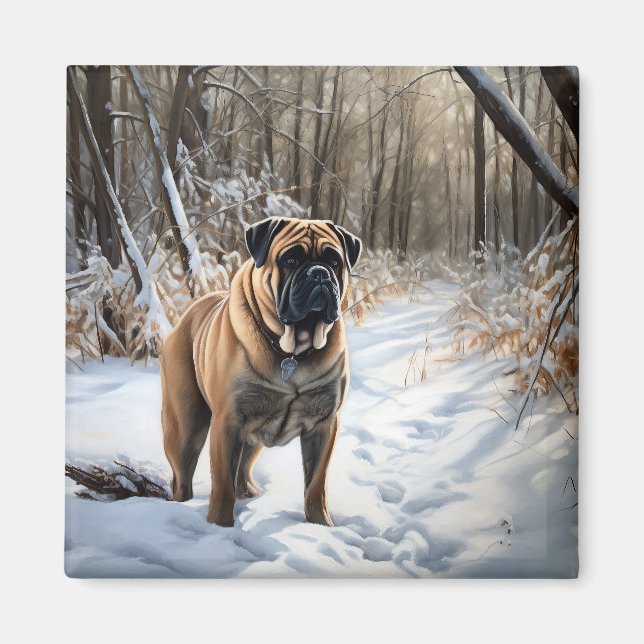 Imã Bullmastiff Deixe Nevar Natal (Frente)