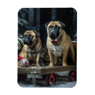 Ímã Bullmastiff Neve Trenó Natal Decoração