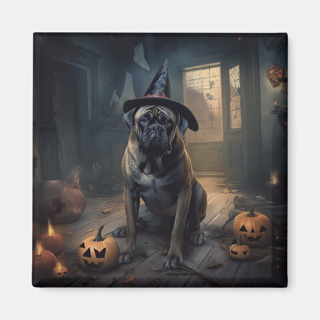 Imã Bullmastiff Pumpkins Halloween Scary (Frente)