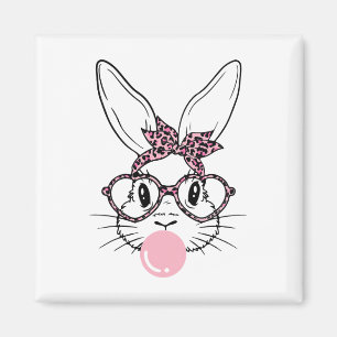 Imã Bunny Face Leopardo Gles Bublegle Páscoa Day Girl