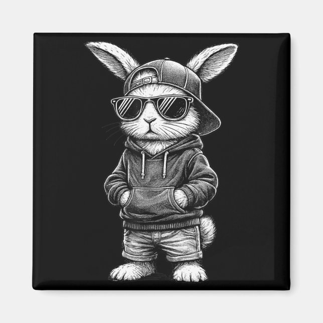 Imã Bunny Face With Sungles Funny Easter Day For Boys  (Frente)