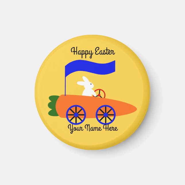 Imã Bunny Riding Carrot Car #1 Round Magnet  (Frente)