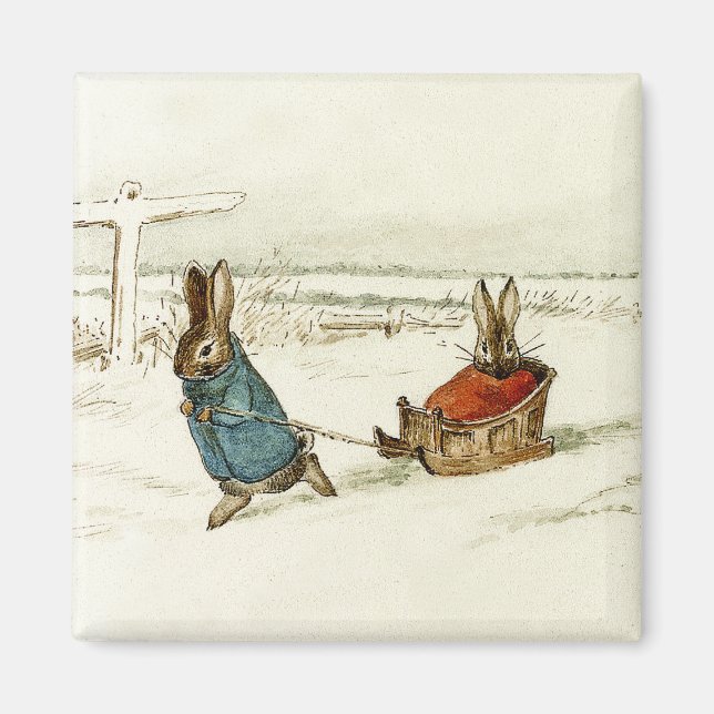 Imã "Bunny Sleigh Ride", por Beatrix Potter (Frente)