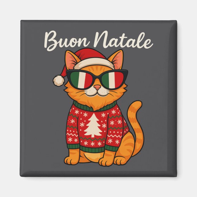 Imã Buon Natale Italian Cat Christmas, Italy Pride Hol (Frente)