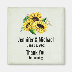 Imã Buquê Amarelo de Girassol em Casamento de Aquarela