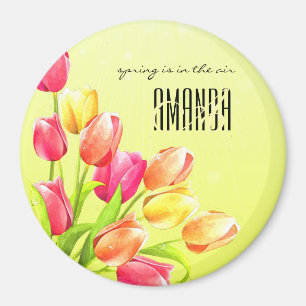 Imã Buquê das tulipas de Aquarela Monograma