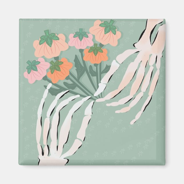 Imã Buquê de Abóbora Esqueleto Festa de Noivado Hallow (Frente)