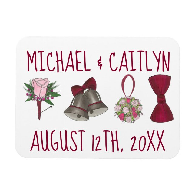 Ímã Buquê de Bowtie das Flores de Casamento Personaliz (Horizontal)