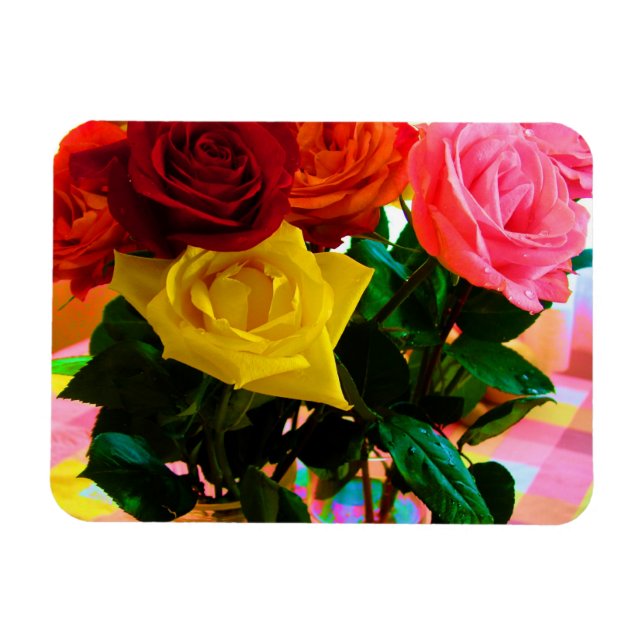 Ímã buquê de flores de rosa (Horizontal)