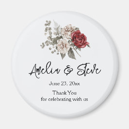 Imã Buquê de Flores de Rosa Vermelha e Creme Casamento