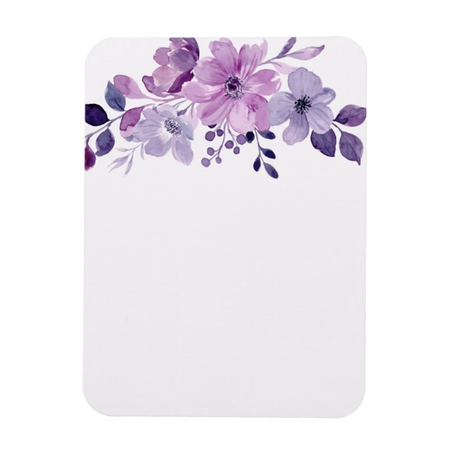 Ímã Buquê de flores roxas aquarela (Vertical)