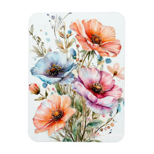 Ímã buquê de papoilas multicoloridas aquarelas