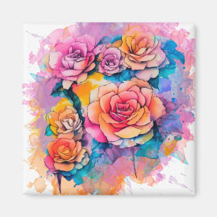 Imã Buquê de Rosas com Pingos de Tinta em Aquarela Mod
