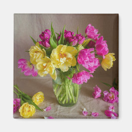 Imã Buquê de Tulipas Pastel Foto Floral de Primavera