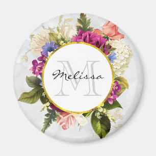 Imã Buquê Floral a Cor de Água Rosa Moderna Monogram