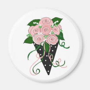 Imã Buquê Floral Rosa e Preto