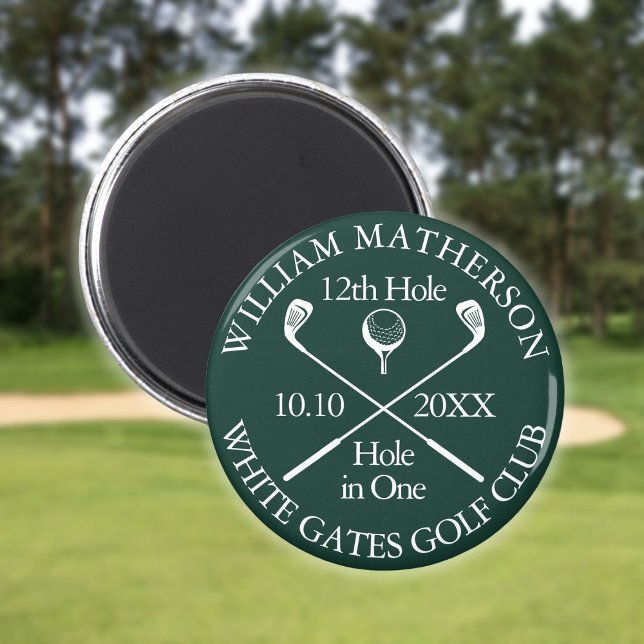 Imã Buraco De Golfe Personalizado Em Um Verde Esmerald (Custom Golf Hole In One Emerald Green Magnet)