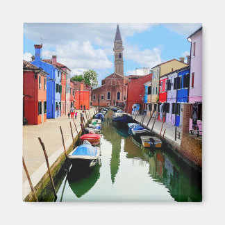 Imã Burano, Itália Colorida Houses e Canal de Barcos