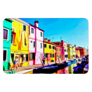 Ímã Burano, pintura aquosa de Veneza