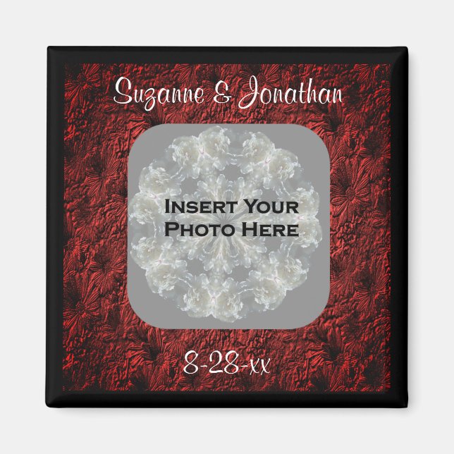 Imã Burgundy Daisies Wedding Photo Personalized (Frente)