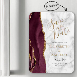 Ímã Burgundy Gold Ágata Mármore Save the Date