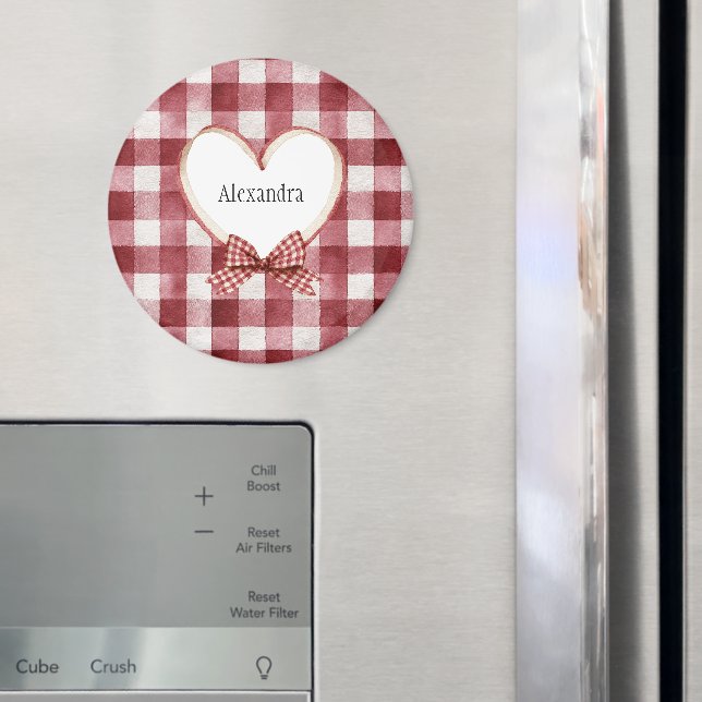 Imã Burgundy Red White Heart Ribbon Valentine's Day (In Situ (Fridge))