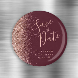 Imã Burgundy Rosa Dourado Gliter Script Salve a Data