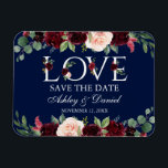 Ímã Burgundy Watercolor Floral Love Blue Salvar Data<br><div class="desc">Watercolor Burgundy Floral Love Save The Date Blue Magnet</div>