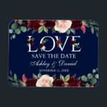 Ímã Burgundy Watercolor Floral Love Blue Salvar Data<br><div class="desc">Watercolor Burgundy Floral Love Save The Date Blue Magnet</div>