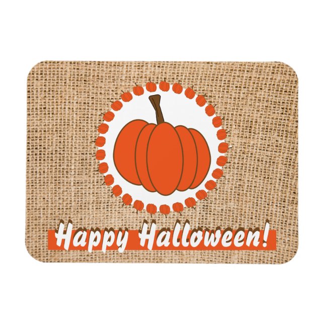 Ímã Burlap Halloween Pumpkin (Horizontal)