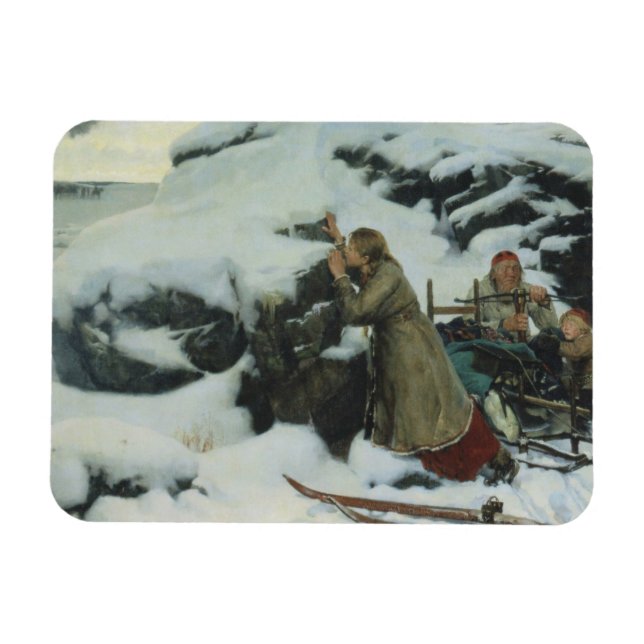 Ímã Burnt Village in Winter (por Albert Edelsense) (Horizontal)